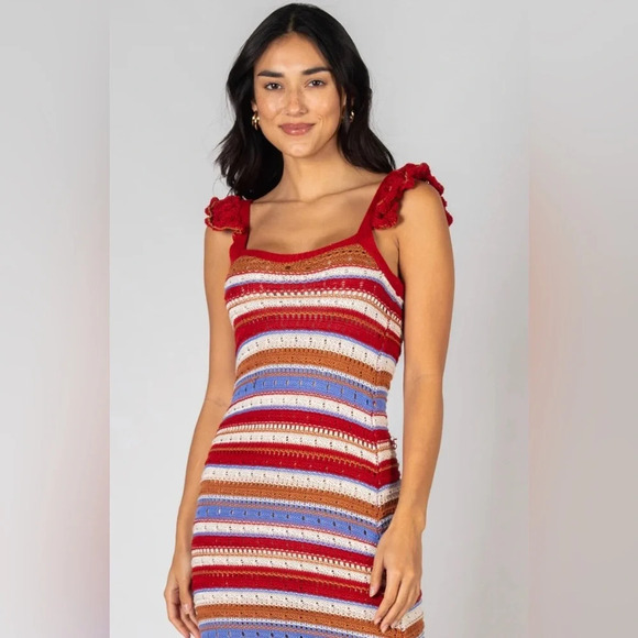 Lucca Fallon Crocheted striped Midi Dress With Ruffle Sleeves 33725 - Picture 5 of 13